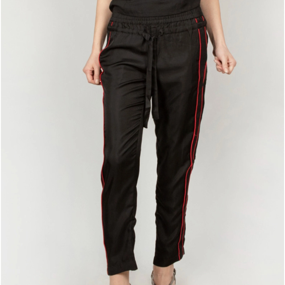NWT $295 The Kooples Women's Silk & Red Piping Details Black Trousers -Sz Small